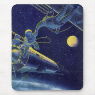 Mousepad Astronautas de Ficção Científica Vintage no Espaço