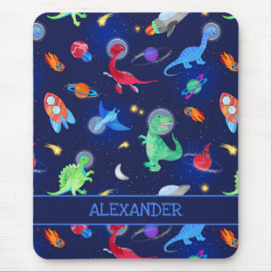 Mousepad Astronautas Dinossauros Aquarela No Espaço Azul