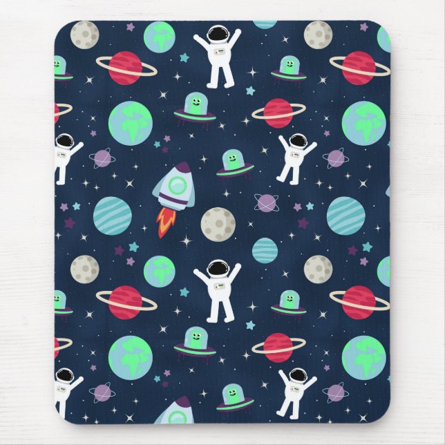 Mousepad Astronautas Planetas Foguetes e Alienígenas (Frente)
