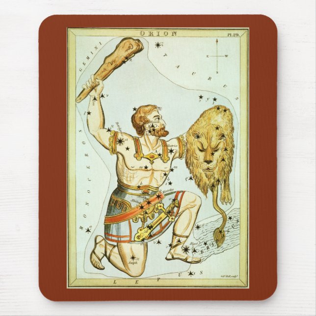 Mousepad Astronomia Celestial Vintage, constelação de Órion (Frente)