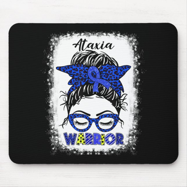 Mousepad Ataxia Warrior Messy Bun Blue Ribbon Mulheres Atax (Frente)