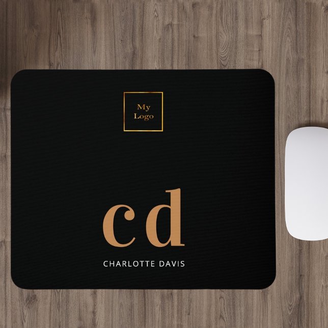 Mousepad Atividade das iniciais do monograma em ouro preto- (Criador carregado)