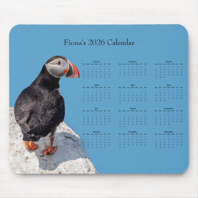 Mousepad Atlantic Puffin: Customize 2026 calendar (Frente)