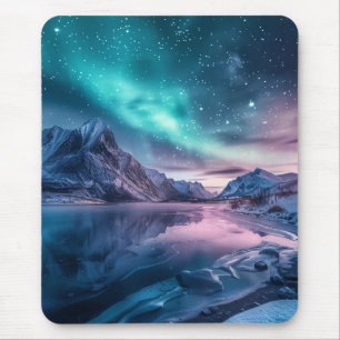 Mousepad Aurora Borealis Sobre A Paisagem Da Montanha Snowy