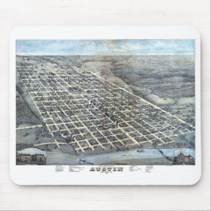 Mousepad Austin, Texas Antique Aerial City Map de 1873