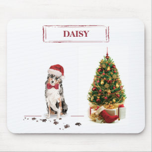 Mousepad Australian Shepherd engraçado de Natal com árvore