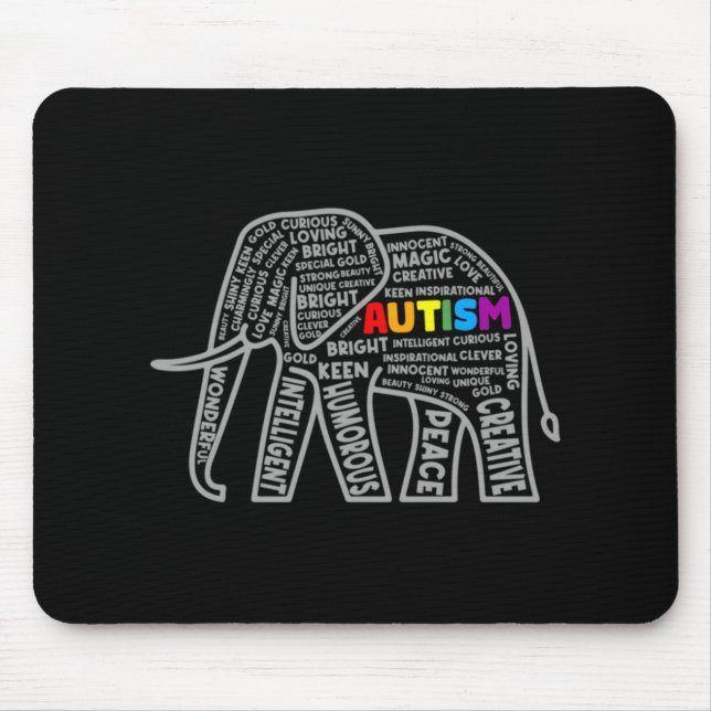 Mousepad Autism Awareness Elephant Tygraphy T Shirt  (Frente)