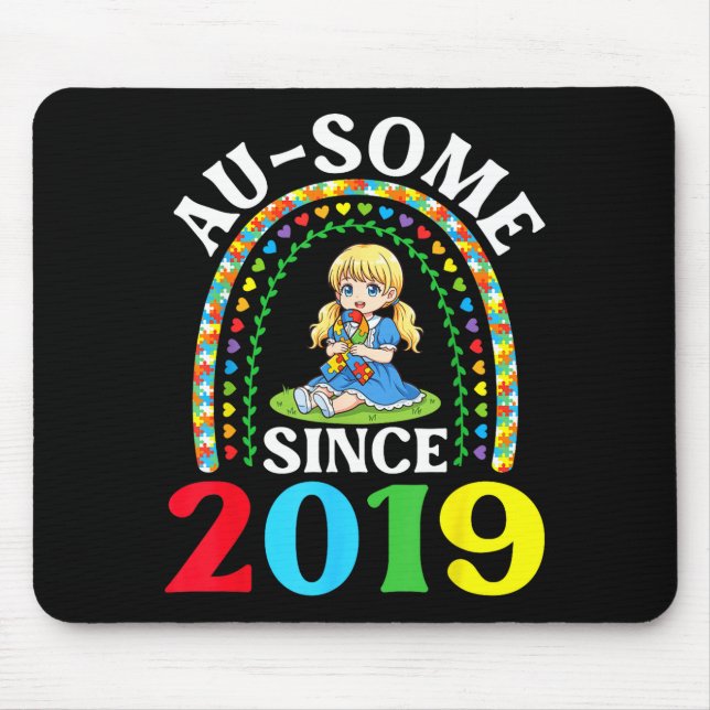 Mousepad Autism Awesome Ausome Since 2019 Awareness 7th Bir (Frente)