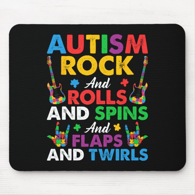 Mousepad Autism Rock Roll Spin Twirls Guitar Quebra-cabeça  (Frente)