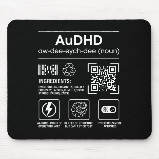 Mousepad Autismo Audhd adhd engraçado neurodivergente  (Frente)