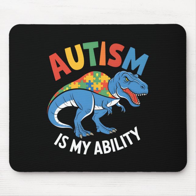 Mousepad Autismo É Minha Habilidade Dinossauro Quebra-cabeç (Frente)