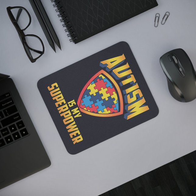Mousepad Autismo é minha super poderosa consciência de apoi (Autism Shield Navy Blue Mouse Pad)