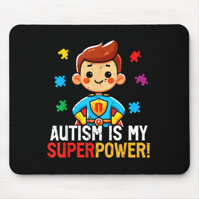 Mousepad Autismo é superpoder super-herói asd conscientizaç (Frente)