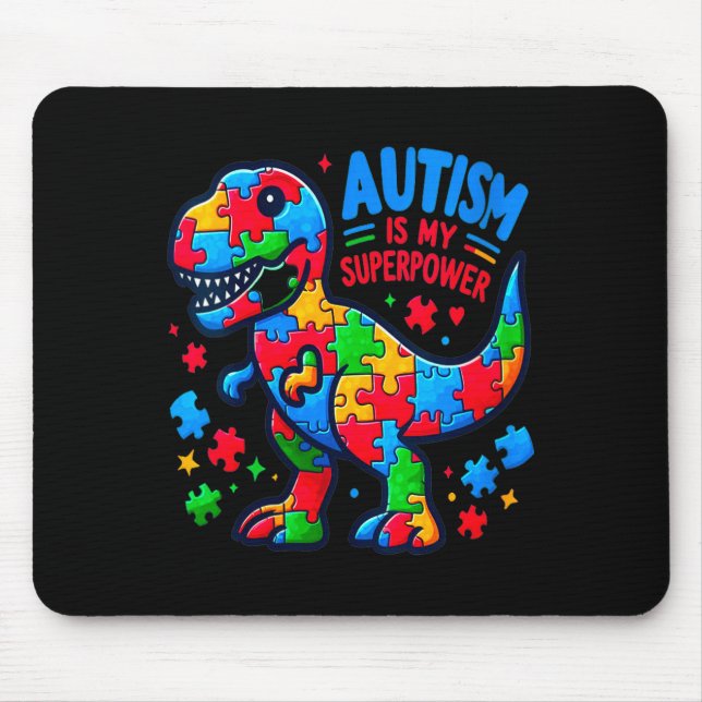 Mousepad Autismo Feminino - Dinossauro - Quebra-cabeça - Ar (Frente)