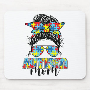 Mousepad Autismo Mãe Vida Mensagem Bun Óculos Solares Banda