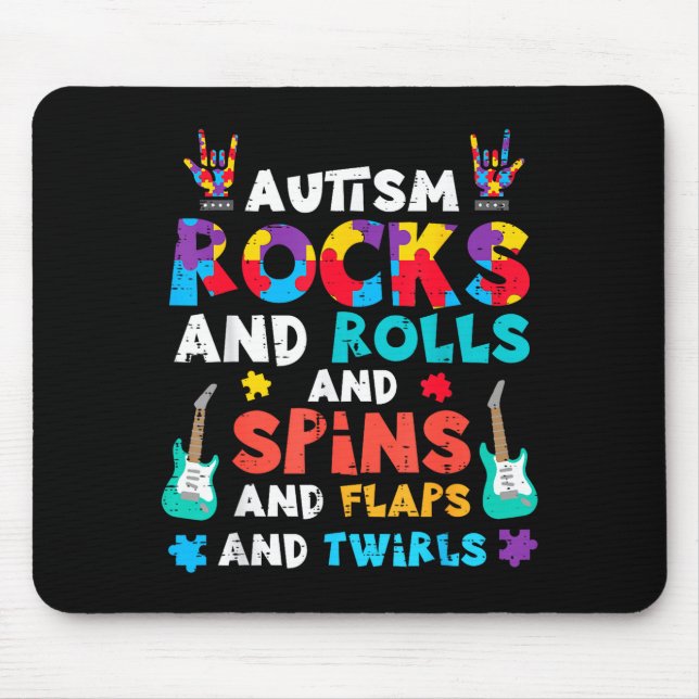 Mousepad Autismo Rocks Rolls Spins Flaps Conscientização Me (Frente)