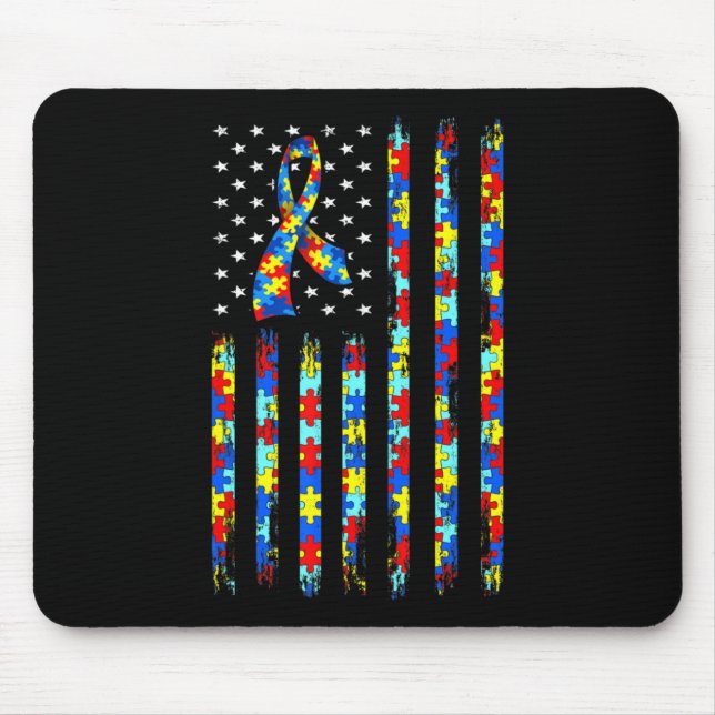 Mousepad Autismo Sensibilização Camisa Bandeira Americana Q (Frente)