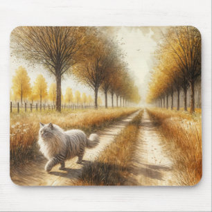 Mousepad Autumn Cat Descendo Estrada de Sujeira