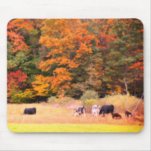 Mousepad Autumn Foliage Cows Pastage Natureza