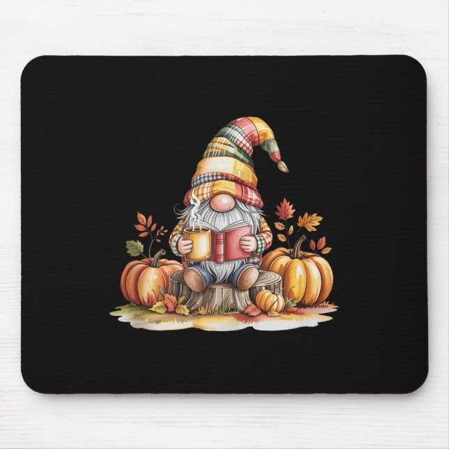 Mousepad Autumn Gnome Reading Book With Pumpkins Fall Tank  (Frente)