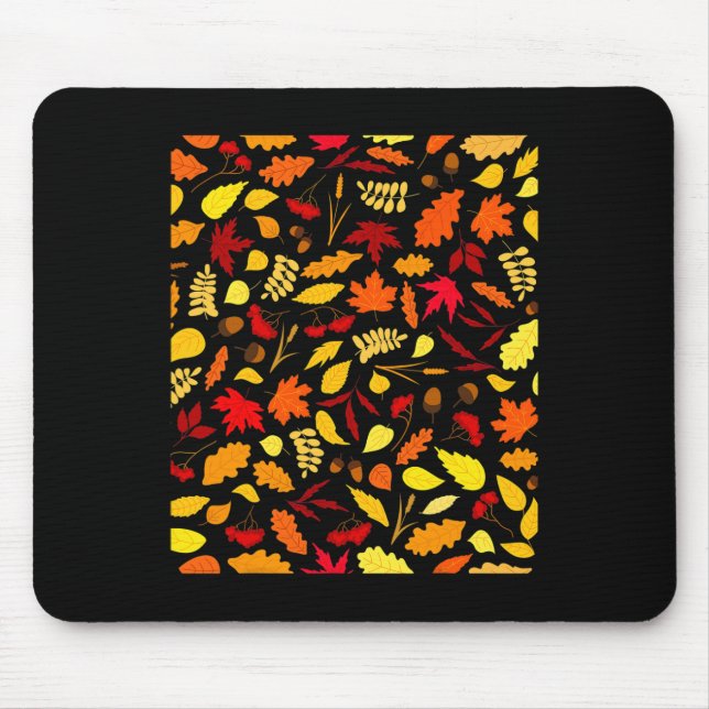 Mousepad Autumn Leaves Patterno Fall Design Acorns Wheat (Frente)