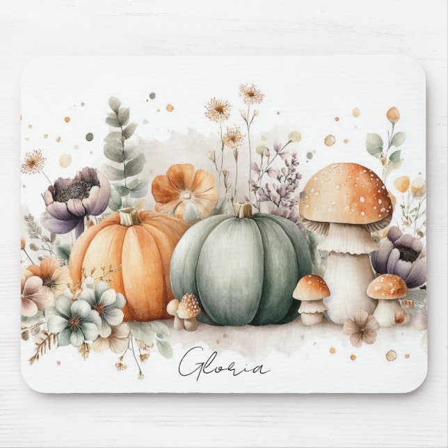 Mousepad Autumn Pumpkins and Flowers Fall Pattern  (Frente)