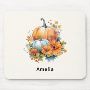 Mousepad Autumn Pumpkins com Flores e Folhagem