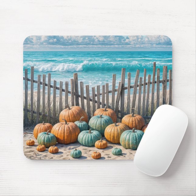 Mousepad Autumn Pumpkins em uma praia (Com mouse)
