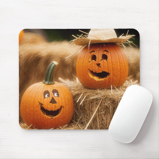 Mousepad Autumn Pumpkins Sobre Hay Bale (Com mouse)