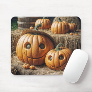 Mousepad Autumn Pumpkins Sobre Hay Bales