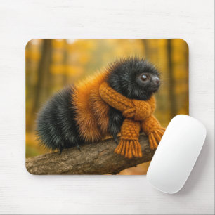 Mousepad Autumn Wooly Bear Cateralgo Vestindo um Scarf