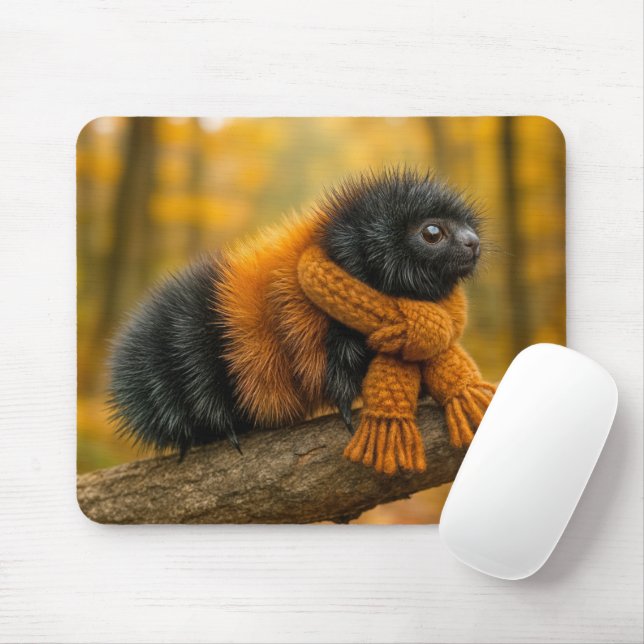 Mousepad Autumn Wooly Bear Cateralgo Vestindo um Scarf (Com mouse)