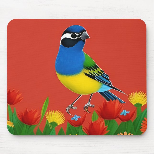 Mousepad Ave Colorida Pousada Entre Flores Vibrantes (Frente)