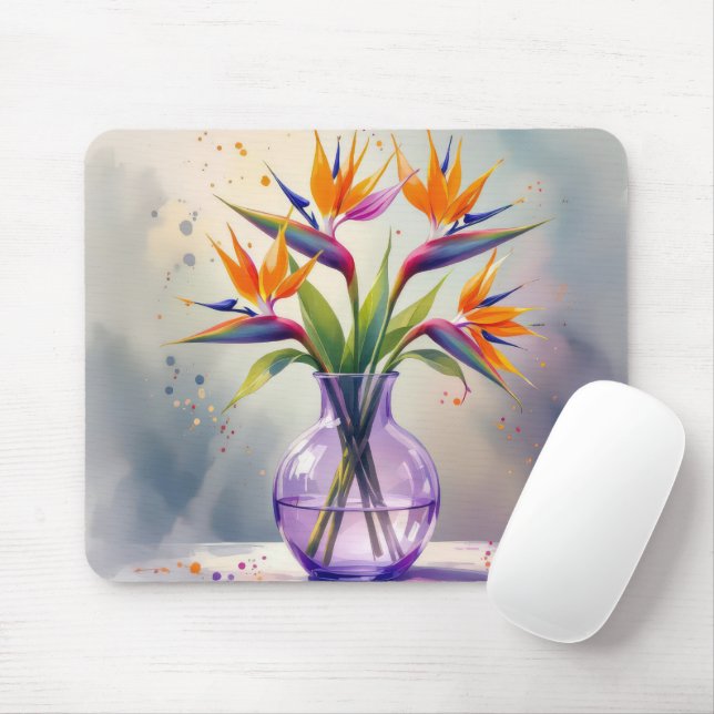 Mousepad Ave de Aquarela do Buquê de Flor do Paraíso (Com mouse)