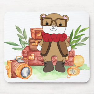 Mousepad Aventura de desenho animado de urso fofo de viagem