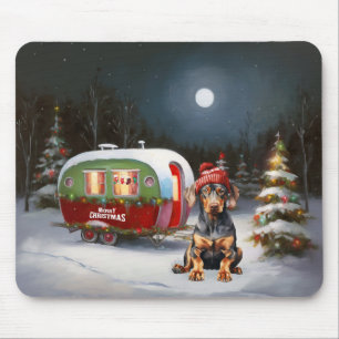 Mousepad Aventura de Natal da Caravana Doberman de Inverno