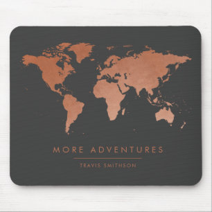 Mousepad Aventura Moderna do Mapa Mundial de Cobre
