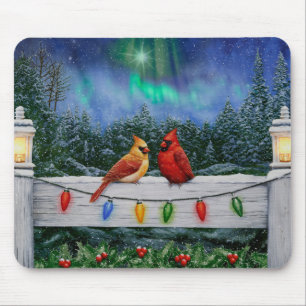 Mousepad Aves Cardinais e Luzes de Natal