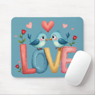 Mousepad Aves Com Amor Whimsical Pastel Cottagecore Art