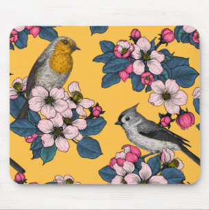 Mousepad Aves e Blossomas em amarelo