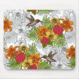 Mousepad Aves e buquês tropicais