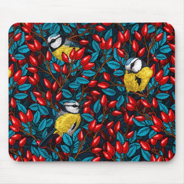 Mousepad Aves e coxas rosa de cães, azuis e vermelhas (Frente)