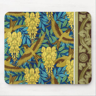 Mousepad Aves e wisteria Verneuil azul-amarelo