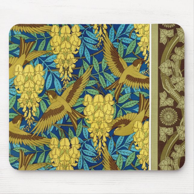 Mousepad Aves e wisteria Verneuil azul-amarelo (Frente)
