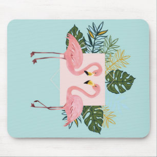 Mousepad Aves Flamingo Com Folhas Folhas de Flamingo Palm