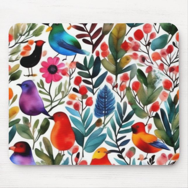 Mousepad Aves florais coloridas (Frente)