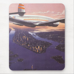 Mousepad Avião do vintage sobre o Rio Hudson, Nova Iorque