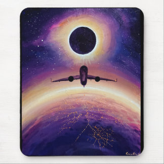 Mousepad Avião em cidade de voo e eclipse