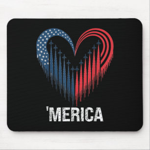 Mousepad Avião-Jet-Bandeira Americana Coração 4º De Ju