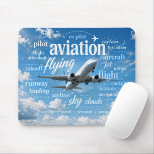 Mousepad Avião Voando em uma Nuvem de Palavras